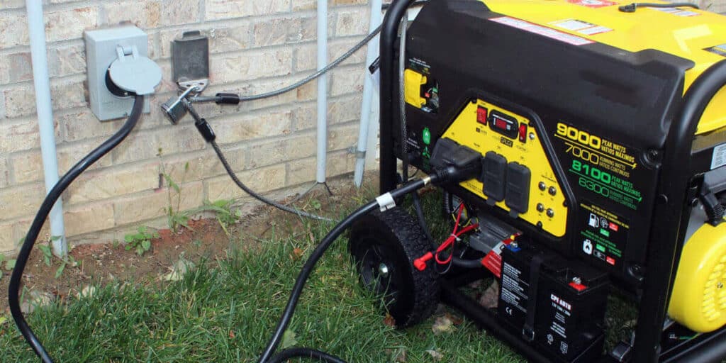 generator plugged into outlet on lawn